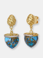 Load image into Gallery viewer, Glory Of the Sun Turquoise And Diamond Drop Earrings In 14K Yellow Gold Plated Sterling Silver