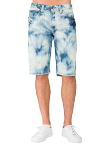 Men's Premium Denim Shorts Midrise Spot Bleached Wash 13" Inseam