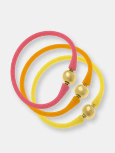 Bali 24K Gold Bracelet Set of 3 in Pink, Cantaloupe & Yellow