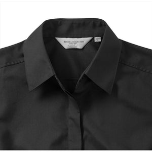 Russell Collection Ladies 3/4 Sleeve Poly-Cotton Easy Care Fitted Poplin Shirt (Black)