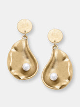 Load image into Gallery viewer, Oyster with Pearl Statement Earrings in Worn Gold