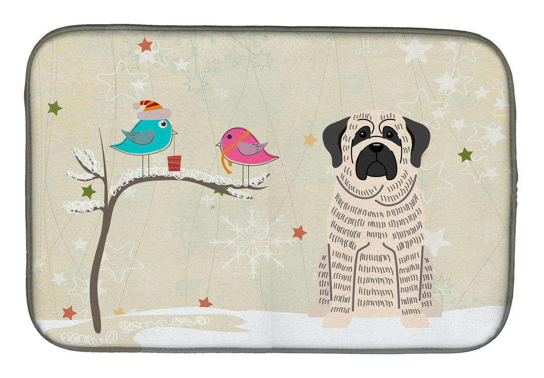 14 in x 21 in Christmas Presents between Friends Mastiff - Brindle and White Dish Drying Mat