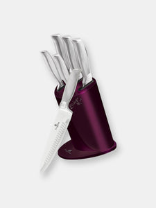Berlinger Haus 6-Piece Knife Set w/ Stainless Steel Stand Kikoza Burgundy Collection