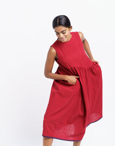 Red Pleated Midi Dress