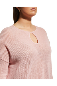 Cotton/Cashmere Mesh Keyhole Boat Neck Sweater