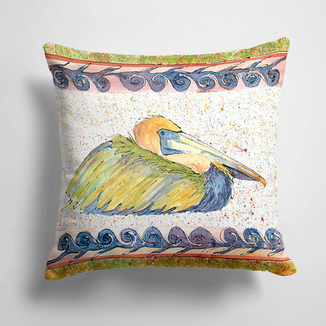 14 in x 14 in Outdoor Throw PillowPelican Sitting Fabric Decorative Pillow