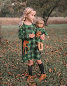 Matching Girl and Doll Cotton Dress Reindeer Plaid