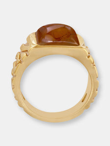 Cracked Agate Stone Signet Ring in Brown Rhodium & 14K Yellow Gold Plated Sterling Silver