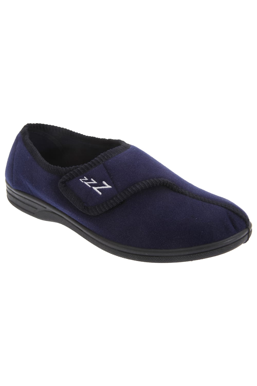 Mens Connor Touch Fastening Velour Slippers - Navy Blue