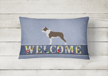Load image into Gallery viewer, 12 in x 16 in  Outdoor Throw Pillow Boston Terrier Welcome Canvas Fabric Decorative Pillow