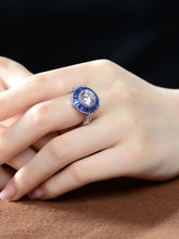 Load image into Gallery viewer, Sterling Silver Sapphire Cubic Zirconia Modern Ring