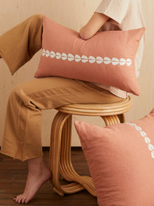 Cowrie Embroidered Lumbar Pillow in Sandalwood