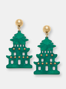 Gia Pagoda Resin Statement Earrings in Green