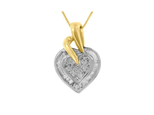 10K Two-Tone Baguette and Princess Cut Diamond Love is Golden Halo Pendant Necklace