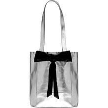 Load image into Gallery viewer, Silver Small Metallic Bow Front Leather Tote