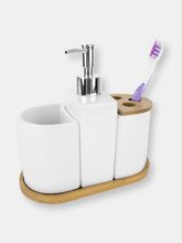 Load image into Gallery viewer, 4 Piece Ceramic Bath Accessory Set with Bamboo Accents
