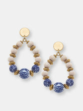 Load image into Gallery viewer, Tansy Blue &amp; White Chinoiserie &amp; Painted Wood Teardrop Earrings in Ivory