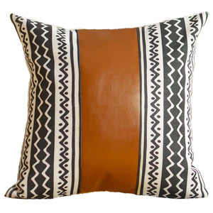 Boho Handcrafted Decorative Single Throw Pillow Cover Vegan Faux Leather Geometric For Couch, Bedding