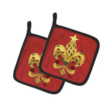 Load image into Gallery viewer, Christmas Tree with Lights Fleur de lis Pair of Pot Holders