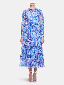 Abstract Floral Printed Chiffon Maxi Dress