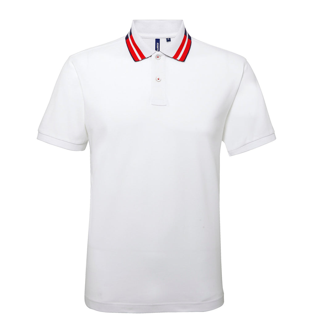 Asquith & Fox Mens Short Sleeve Two Colour Tipped Polo Shirt (White/ Navy/ Red)