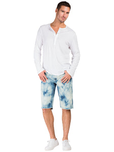 Men's Premium Denim Shorts Midrise Spot Bleached Wash 13" Inseam