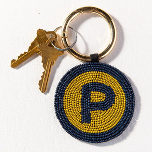 P Navy Monogram Seed Bead Key Ring