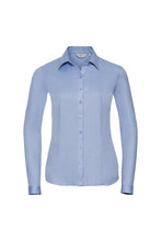 Load image into Gallery viewer, Russell Ladies/Womens Herringbone Long Sleeve Work Shirt (Light Blue)