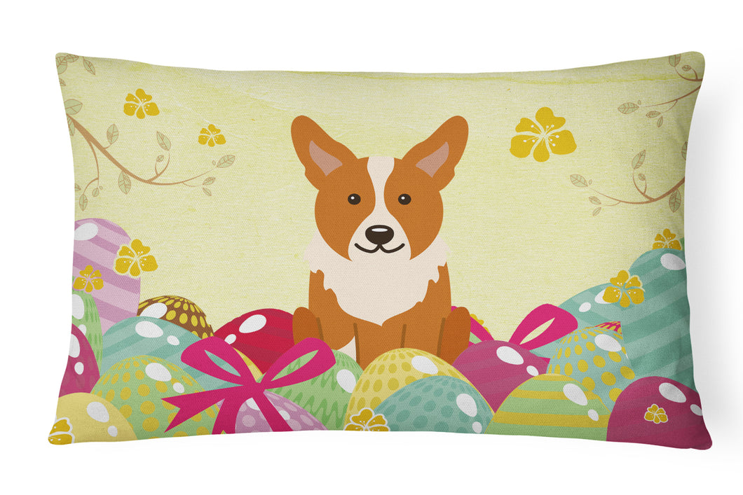 12 in x 16 in  Outdoor Throw Pillow Easter Eggs Corgi Canvas Fabric Decorative Pillow