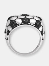 Load image into Gallery viewer, Kick &amp; Goal Soccer Black Rhodium Plated Sterling Silver Black Diamond Head Ring