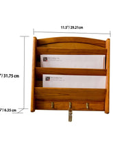 Load image into Gallery viewer, 3 Tier Pine Letter Rack with Key Hooks