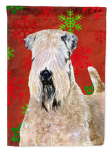 Load image into Gallery viewer, 11 x 15 1/2 in. Polyester Wheaten Terrier Soft Coated Red Snowflakes Holiday Christmas Garden Flag 2-Sided 2-Ply