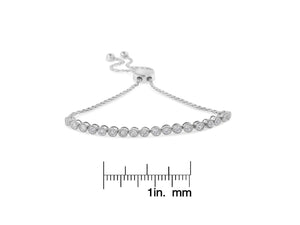 .925 Sterling Silver Miracle-Set Diamond Accented 6”-9” Adjustable Beaded Tennis Bolo Bracelet