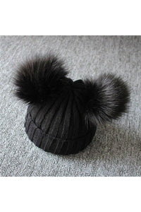 Beechfield Childrens/Kids Faux Fur Double Pom Pom Beanie (Black)