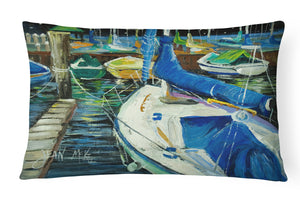 12 in x 16 in  Outdoor Throw Pillow Night on the Docks Sailboat Canvas Fabric Decorative Pillow