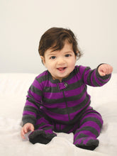Load image into Gallery viewer, Footed Purple Stripes Pajamas