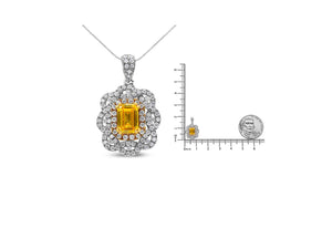 18K Yellow and White Gold 1.75 Cttw Diamond Lab Grown Treated Yellow Emerald Center Diamond Halo 18" Pendant Necklace