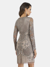Load image into Gallery viewer, Long Sleeve Beaded Cocktail Dress - Grey/Navy/Rose Gold