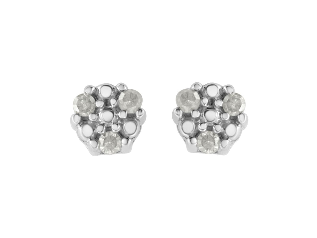 .925 Sterling Silver 1/10 cttw Prong Set Round-Cut Trio Diamond Stud Earrings