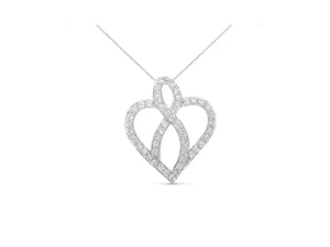14KT White Gold 1 cttw Diamond Heart Ribbon Pendant Necklace