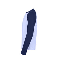 Load image into Gallery viewer, Skinnifit Mens Raglan Long Sleeve Baseball T-Shirt (White / Oxford Navy)