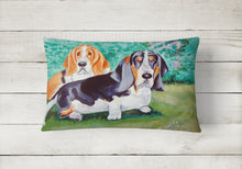 Load image into Gallery viewer, 12 in x 16 in  Outdoor Throw Pillow Basset Hound Double Trouble  Canvas Fabric Decorative Pillow