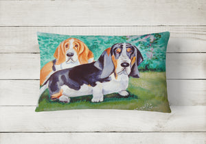 12 in x 16 in  Outdoor Throw Pillow Basset Hound Double Trouble  Canvas Fabric Decorative Pillow
