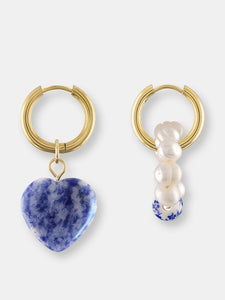 Hailey Stone Heart Pearl Charm Hoop Earrings