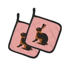 Load image into Gallery viewer, Tan Rabbit Pink Check Pair of Pot Holders