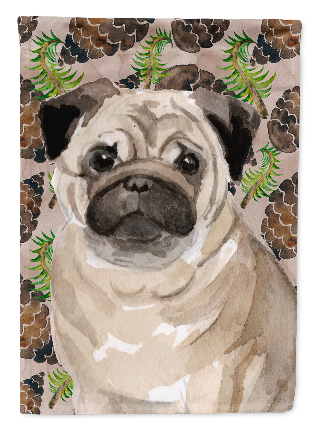 Fawn Pug Pine Cones Garden Flag 2-Sided 2-Ply