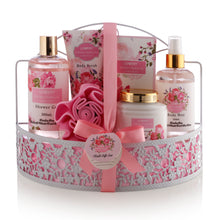 Load image into Gallery viewer, Lovery Home Spa Gift Basket - Wild Rose &amp; Raspberry Leaf Scent - 7pc