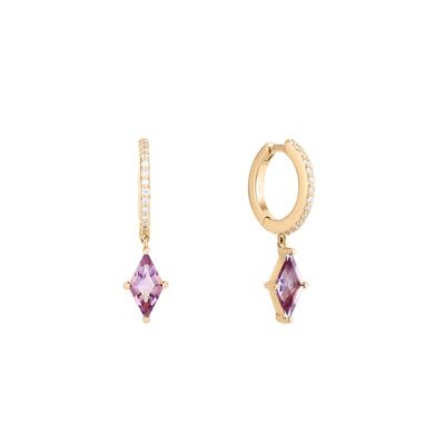 14K Gold Diamond & Amethyst Huggie Hoops