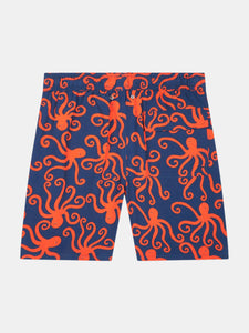 Mens Blue + Orange Octopus Swim Shorts