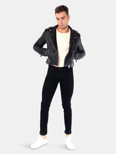 Load image into Gallery viewer, Lambskin Cropped Biker Jacket with Detachable Rhinestone Fringes